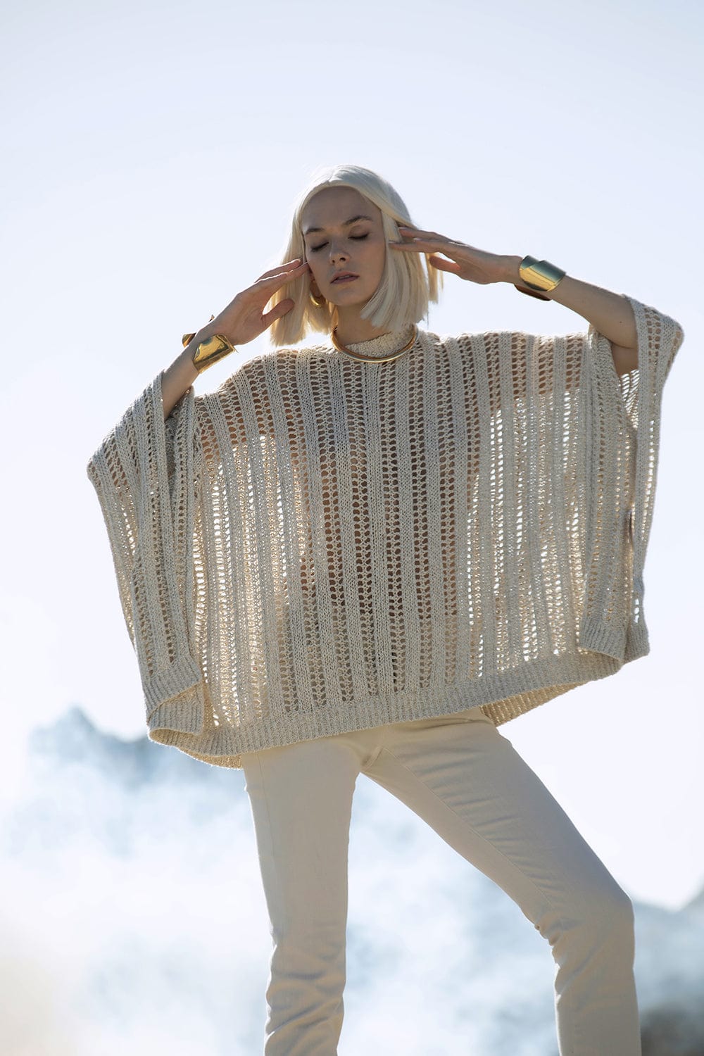 BRUNELLO CUCINELLI-Open Knit Poncho-