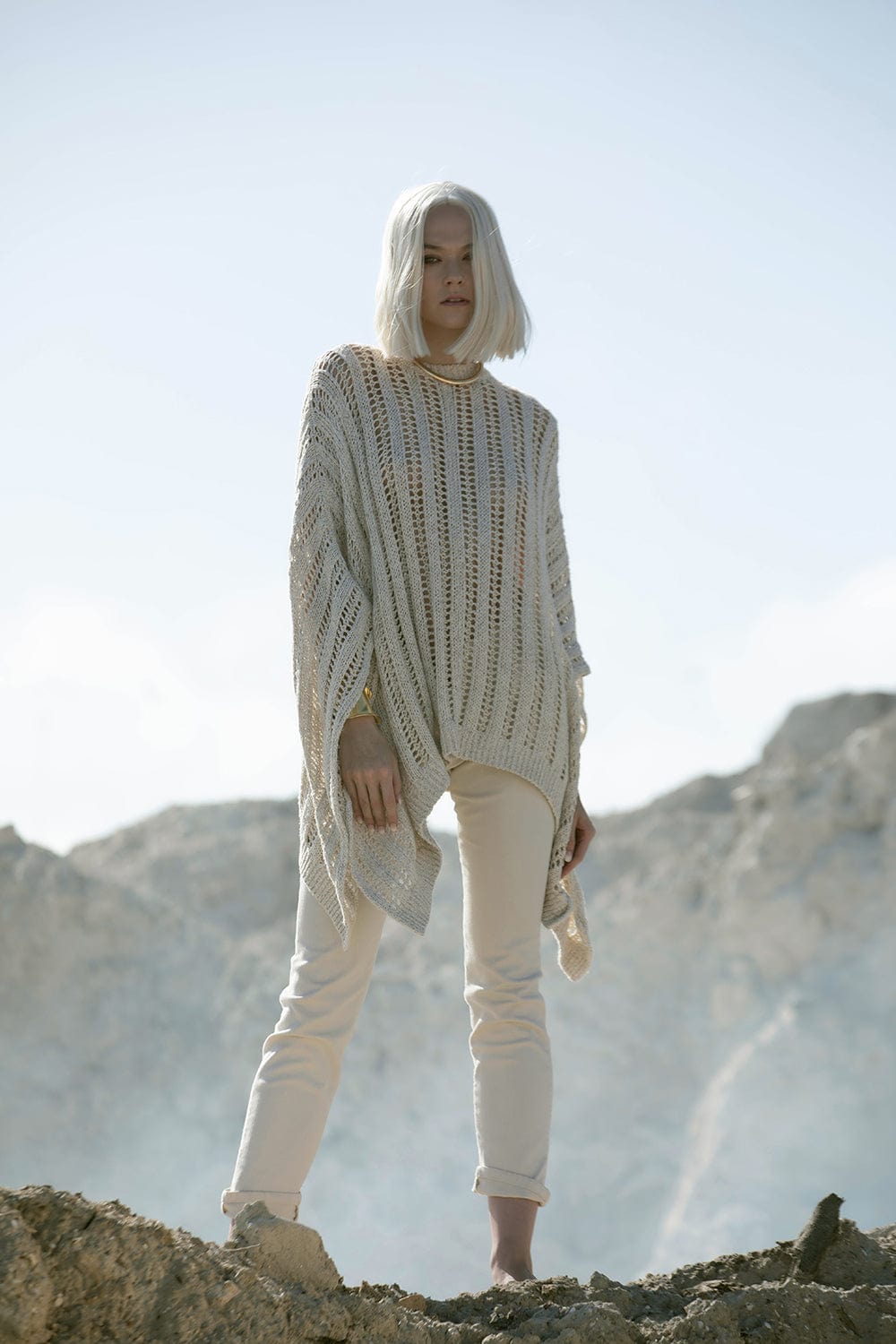 BRUNELLO CUCINELLI-Open Knit Poncho-