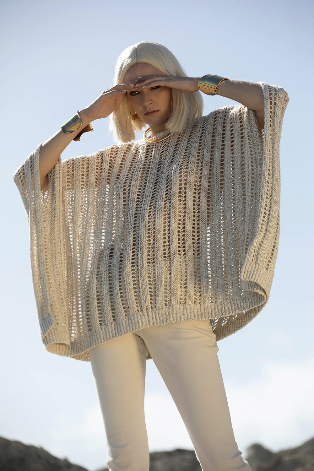 BRUNELLO CUCINELLI-Open Knit Poncho-