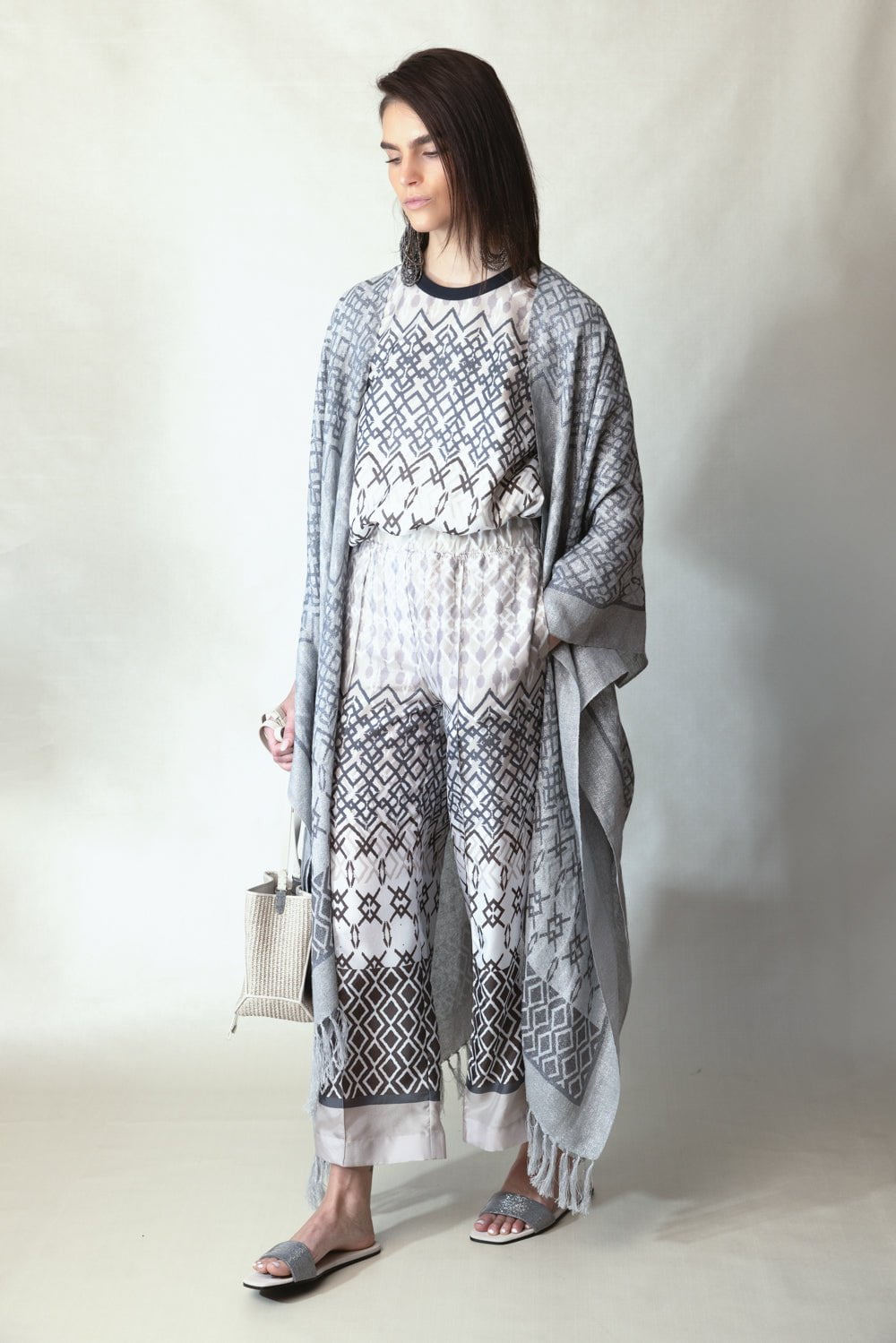 BRUNELLO CUCINELLI-Mediterraneo Canvas Poncho-SIL/BGE