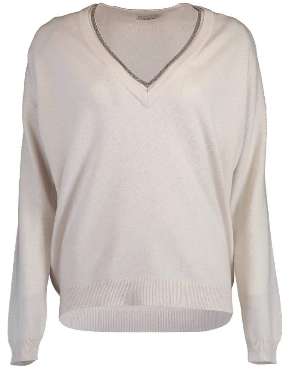 BRUNELLO CUCINELLI-Cashmere V-Neck Boyfriend Sweater-