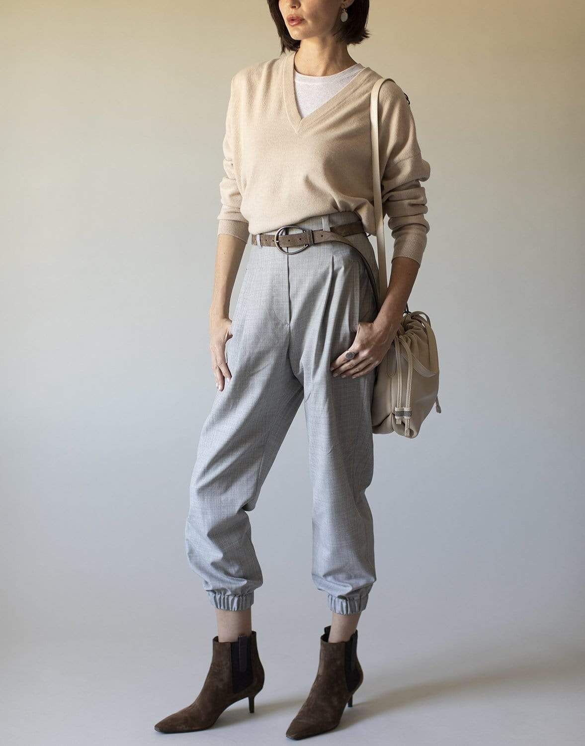 BRUNELLO CUCINELLI-Cashmere D-Ring V-Neck Sweater-