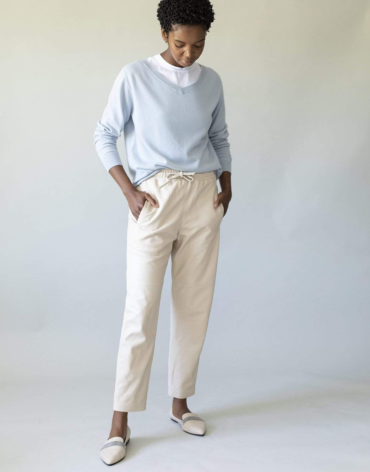 BRUNELLO CUCINELLI-Artic Cashmere Monili V-Neck Sweater-
