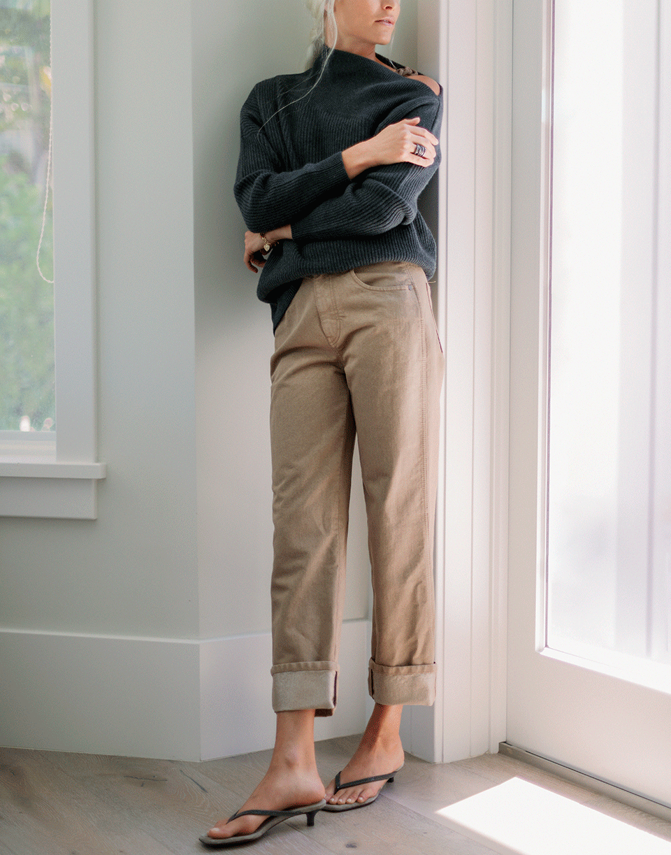BRUNELLO CUCINELLI-Black Stone Cashmere Ribbed Off the Shoulder Monili Knit Sweater-