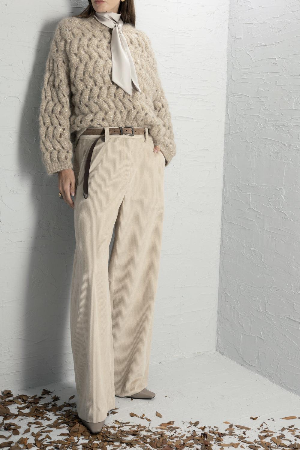 Dazzling Zigzag Cable Sweater-BROWN-XS-CLOTHINGTOPSWEATER-BRUNELLO CUCINELLI