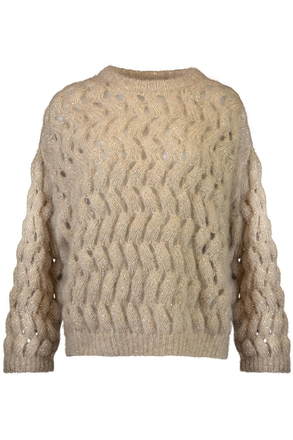 Dazzling Zigzag Cable Sweater-BROWN-XS-CLOTHINGTOPSWEATER-BRUNELLO CUCINELLI