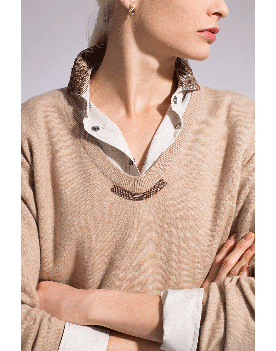 BRUNELLO CUCINELLI-Solomeo Yarn Tab V-Neck Sweater-