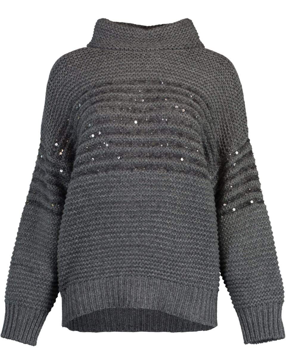 BRUNELLO CUCINELLI-Cashmere Paillette Striped Mock Top-