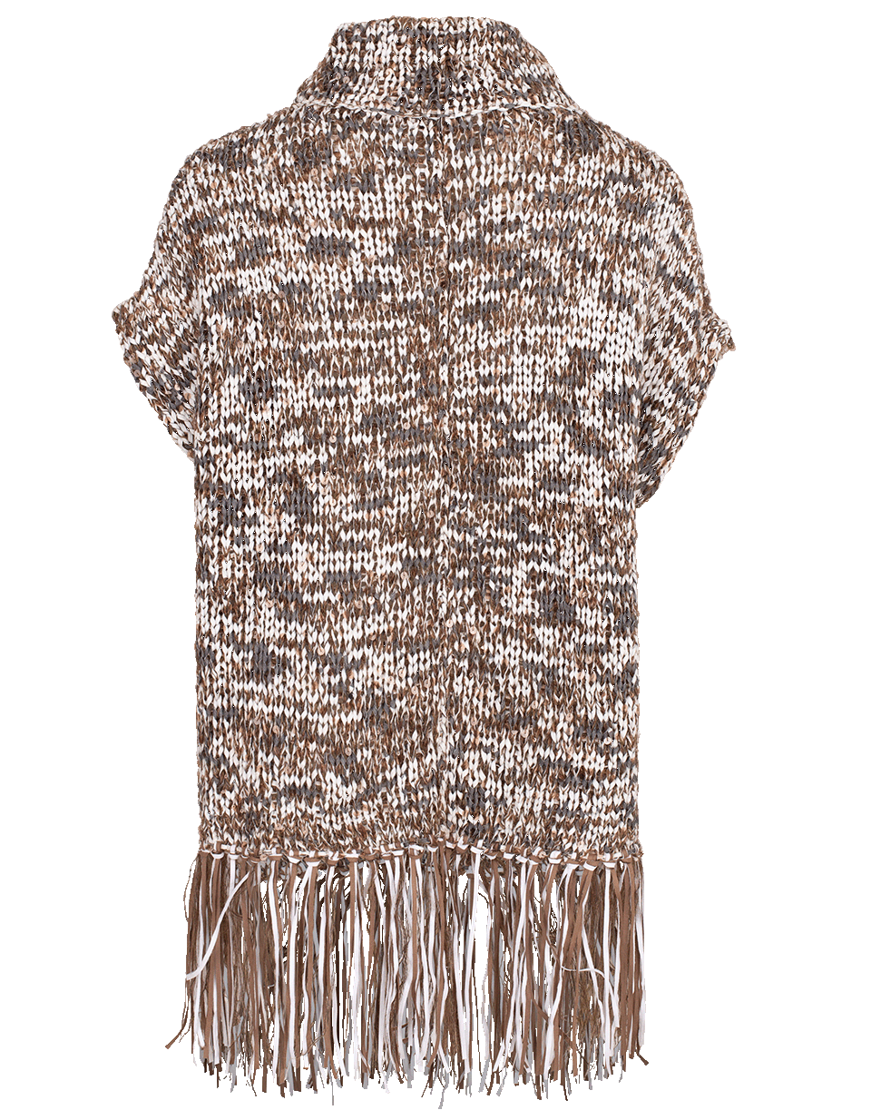 BRUNELLO CUCINELLI-Dry Cotton Pailette Fringe Poncho-DESERT