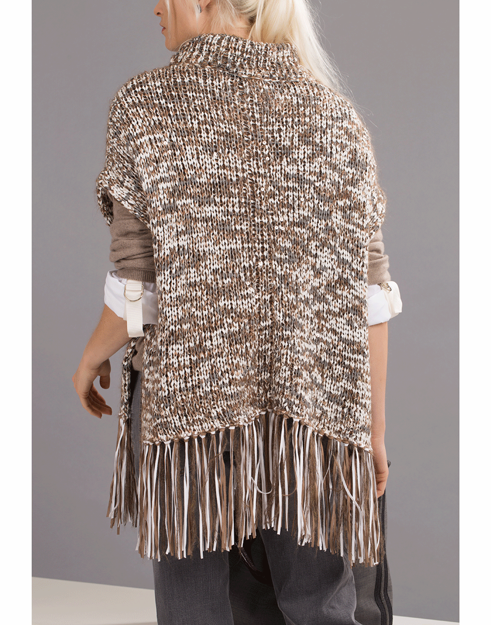 BRUNELLO CUCINELLI-Dry Cotton Pailette Fringe Poncho-DESERT