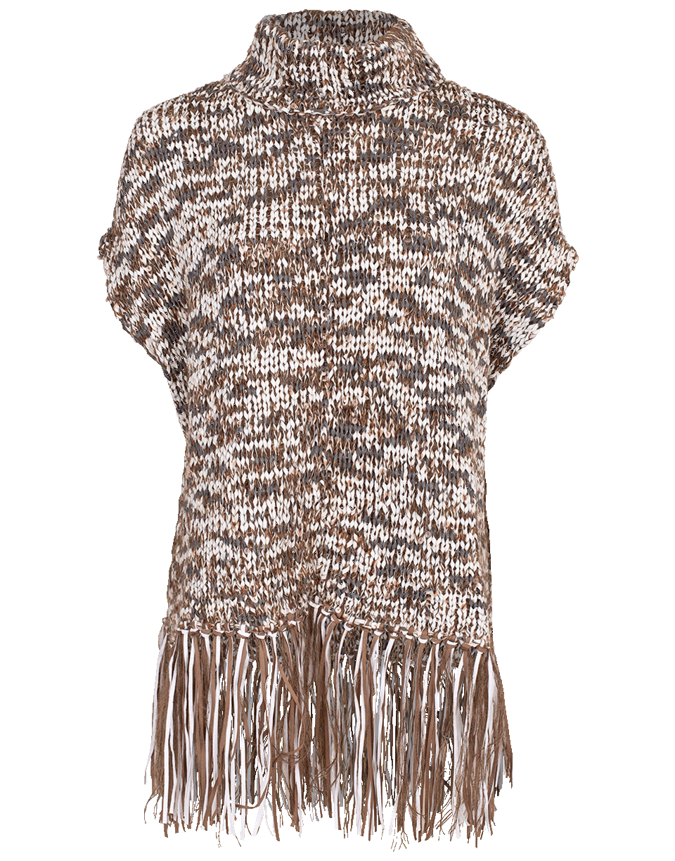 BRUNELLO CUCINELLI-Dry Cotton Pailette Fringe Poncho-DESERT