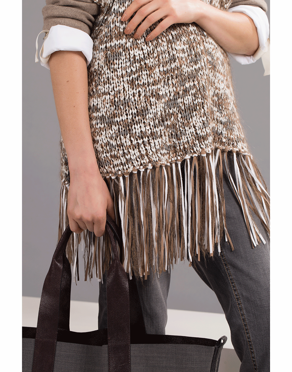 BRUNELLO CUCINELLI-Cotton Fringe Turtleneck Poncho-
