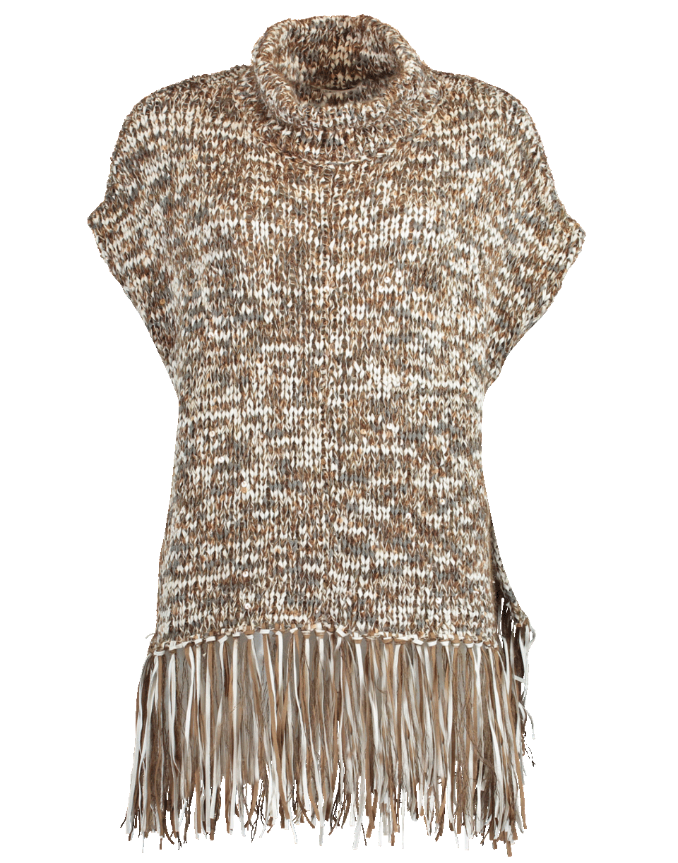 BRUNELLO CUCINELLI-Cotton Fringe Turtleneck Poncho-
