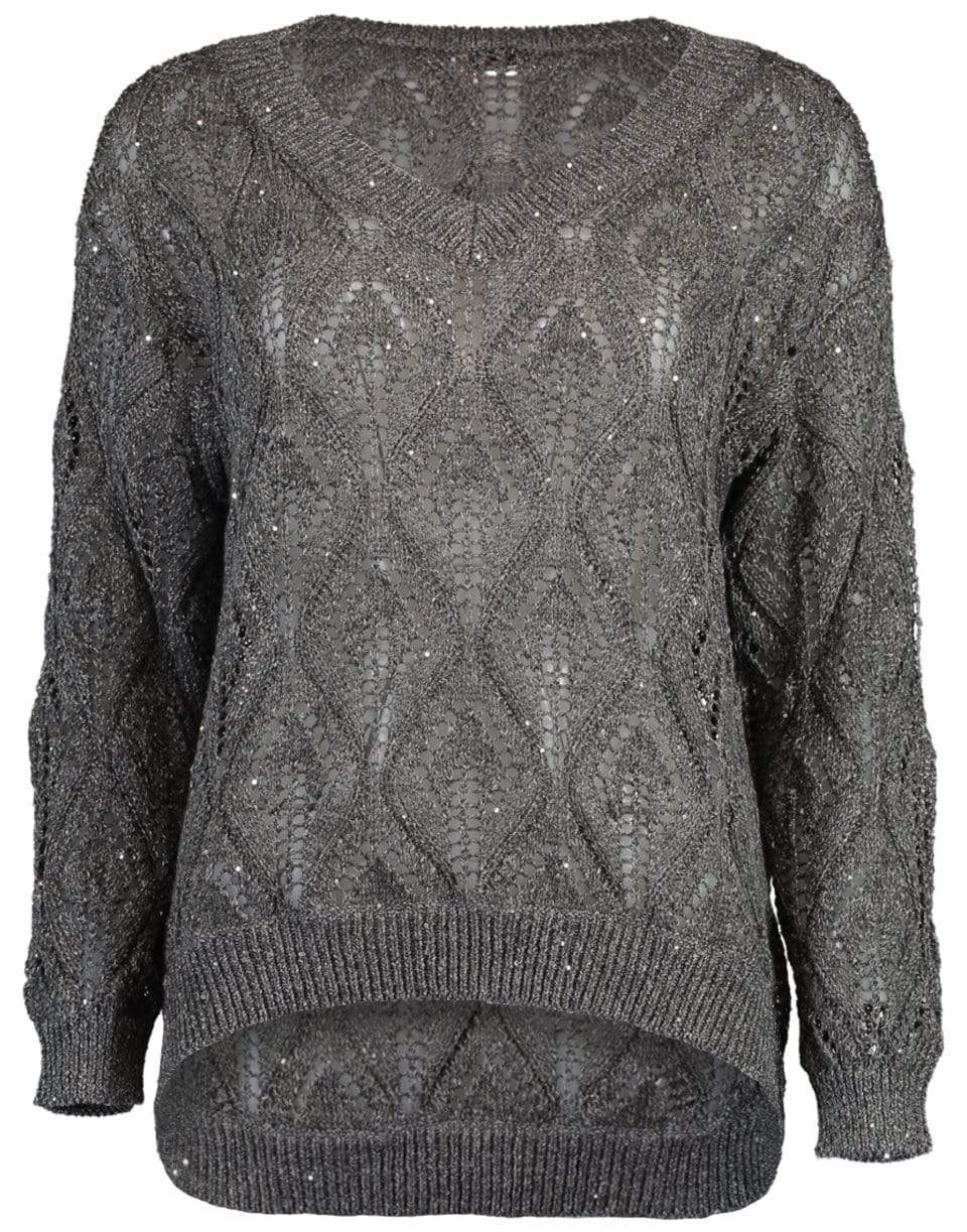 BRUNELLO CUCINELLI-Diamond Crochet V-Neck Woven Sweater-