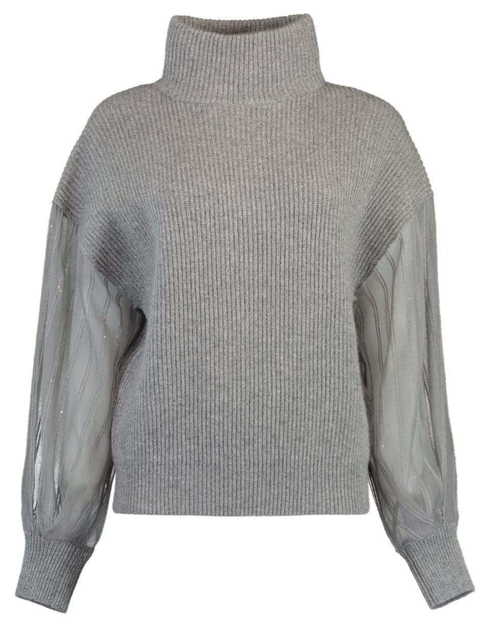 BRUNELLO CUCINELLI-Organza Sleeve Cashmere Turtleneck Top-