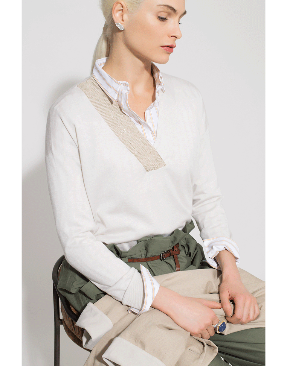 BRUNELLO CUCINELLI-V-Neck Paillette Pullover-