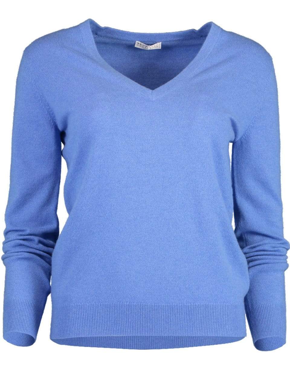 BRUNELLO CUCINELLI-Ocean Blue Cashmere V-Neck Sweater-