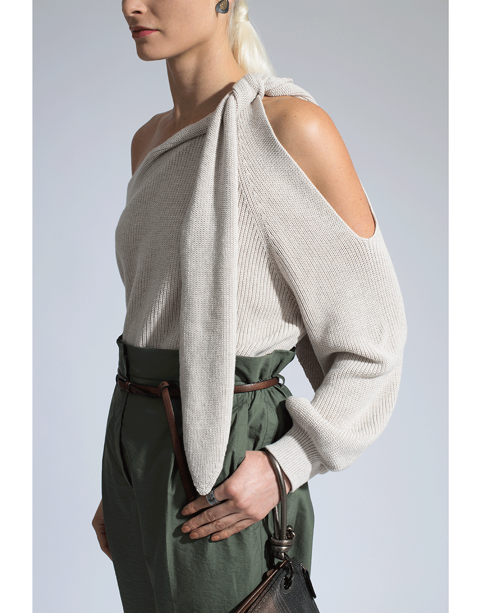 BRUNELLO CUCINELLI-Cotton Knit Cold Shoulder Tie Top-