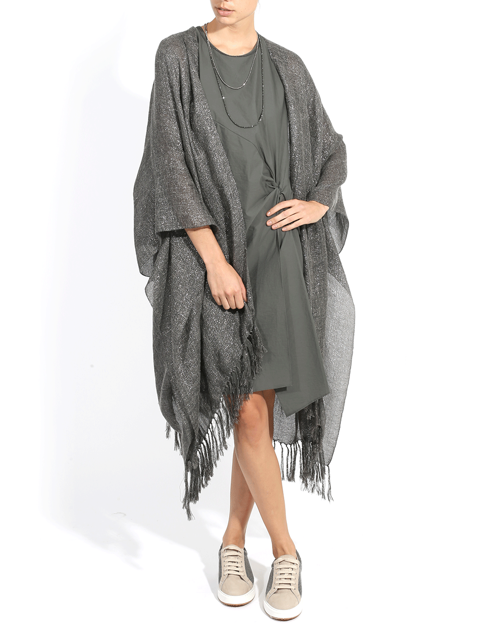 BRUNELLO CUCINELLI-Fringed Poncho-SILVER