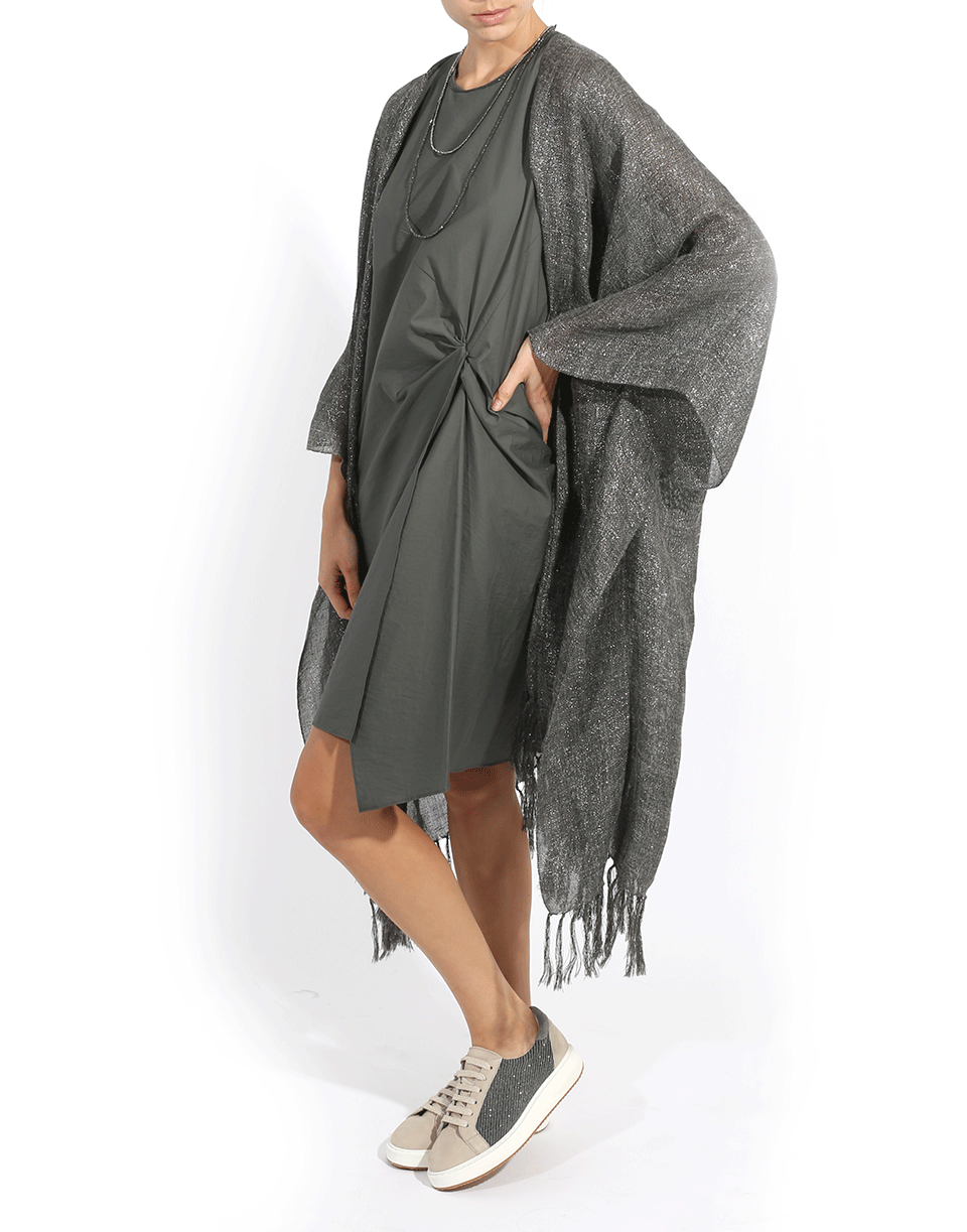 BRUNELLO CUCINELLI-Fringed Poncho-SILVER