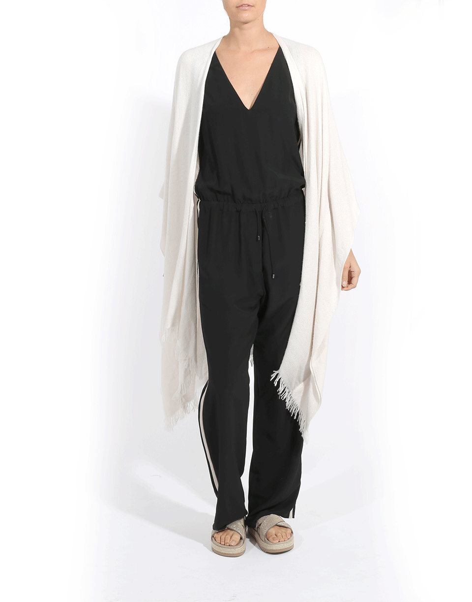 BRUNELLO CUCINELLI-Long Fringed Poncho-VANILLA
