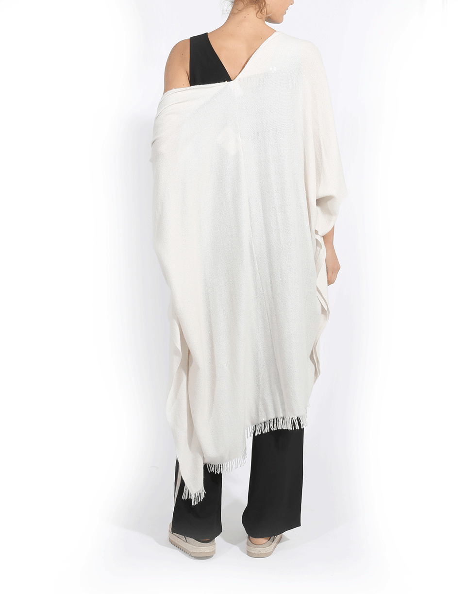 BRUNELLO CUCINELLI-Long Fringed Poncho-VANILLA