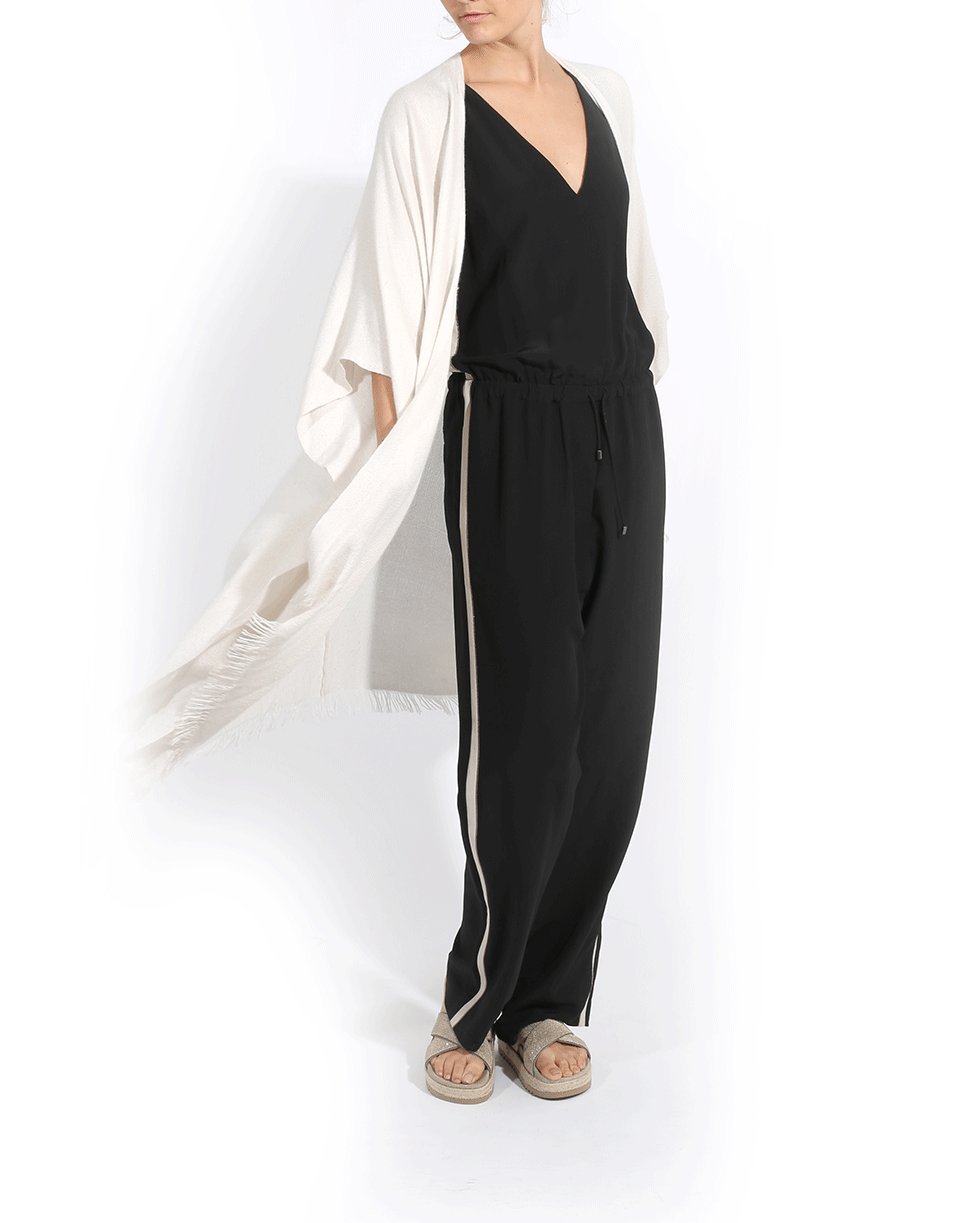 BRUNELLO CUCINELLI-Long Fringed Poncho-VANILLA