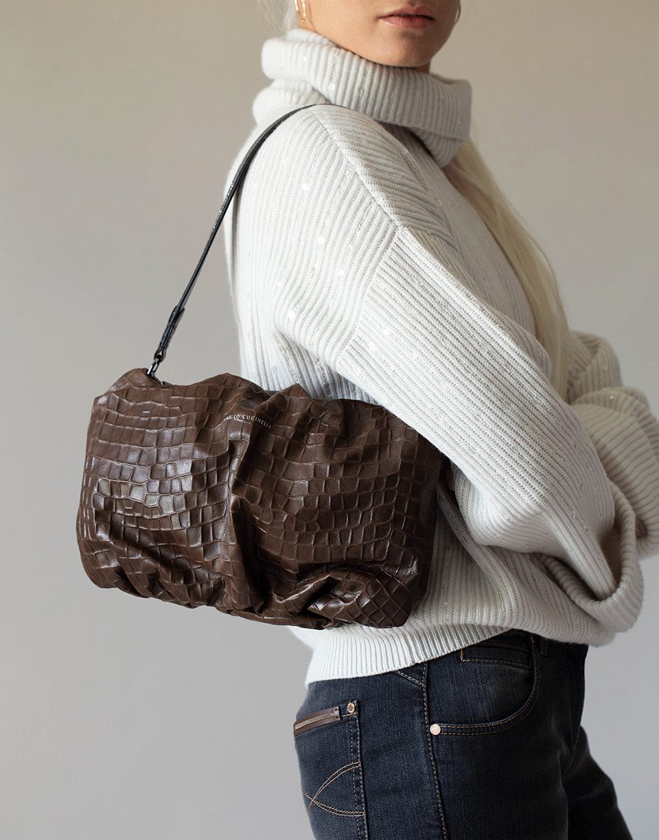 BRUNELLO CUCINELLI-Warm White English Rib and Palilette Turtleneck-