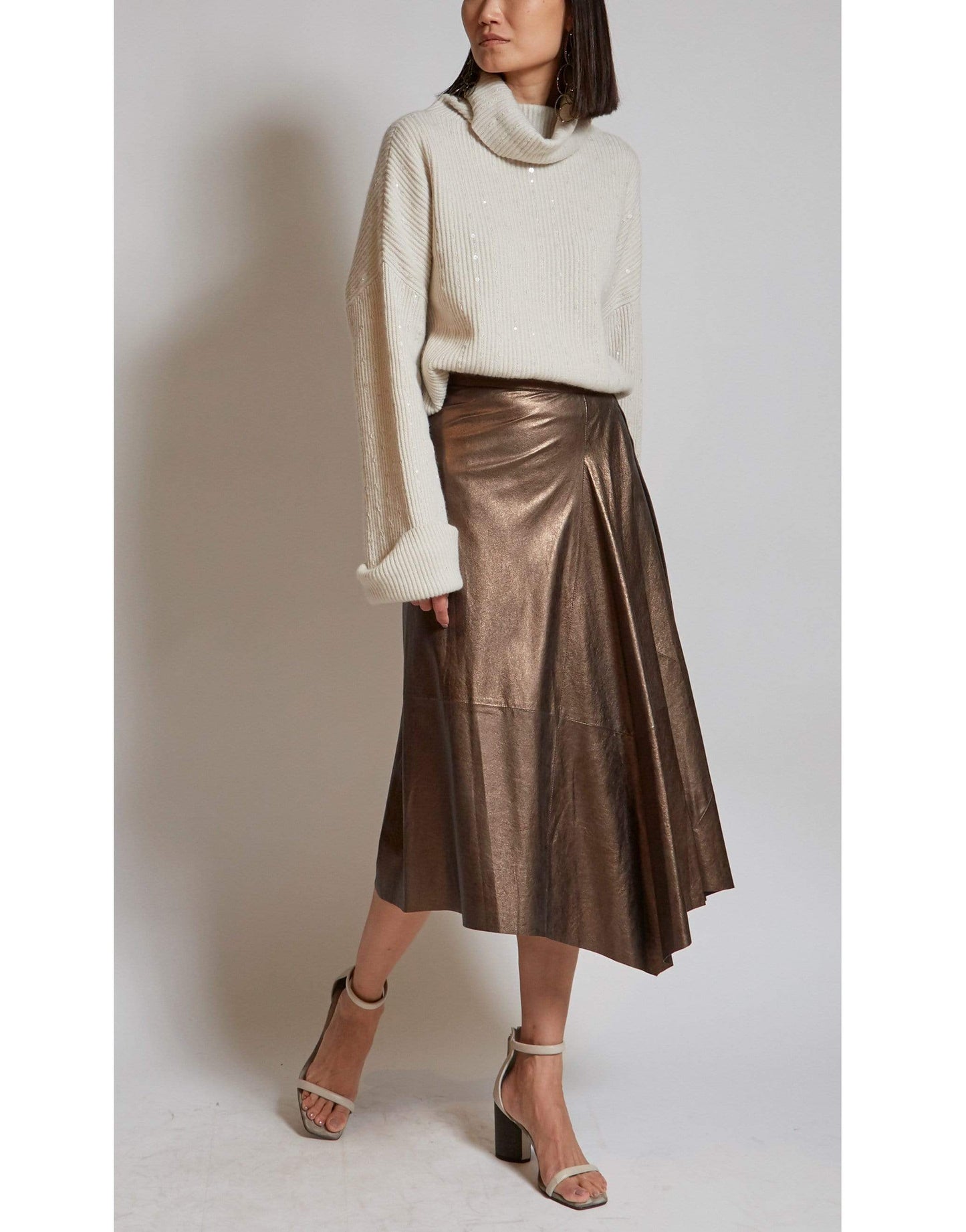 BRUNELLO CUCINELLI-Warm White English Rib and Palilette Turtleneck-