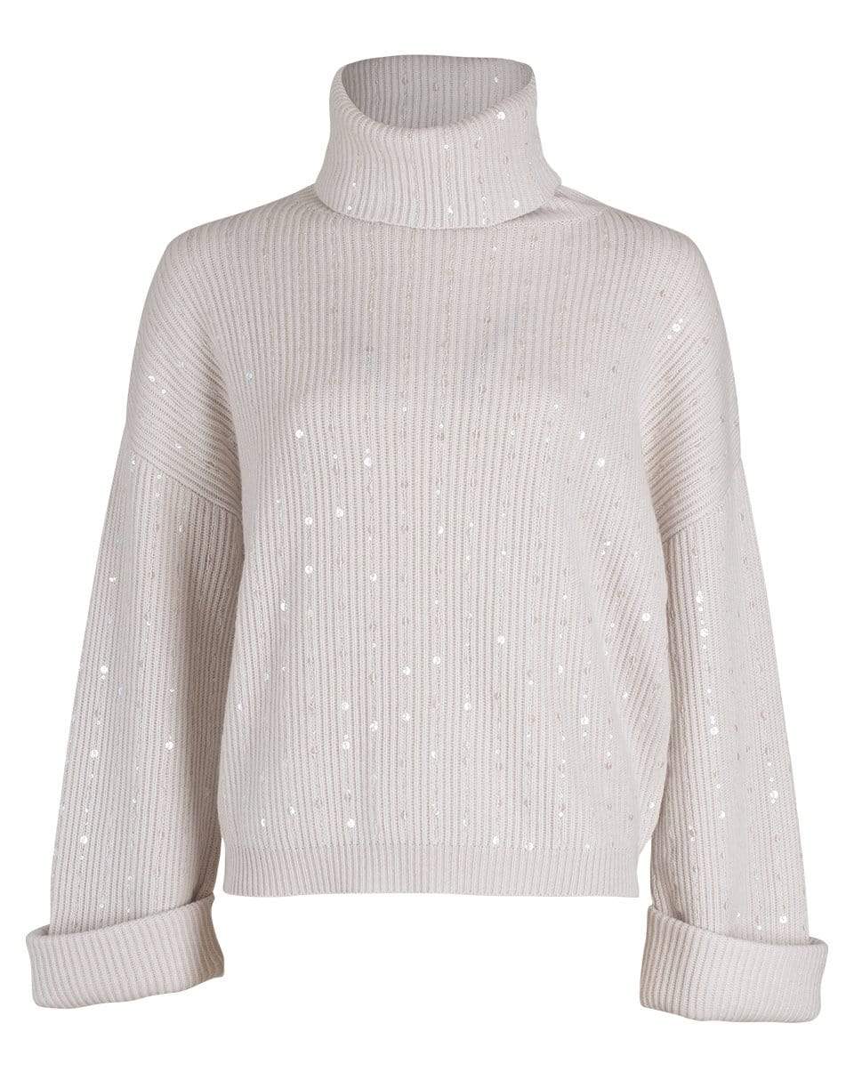 BRUNELLO CUCINELLI-Warm White English Rib and Palilette Turtleneck-