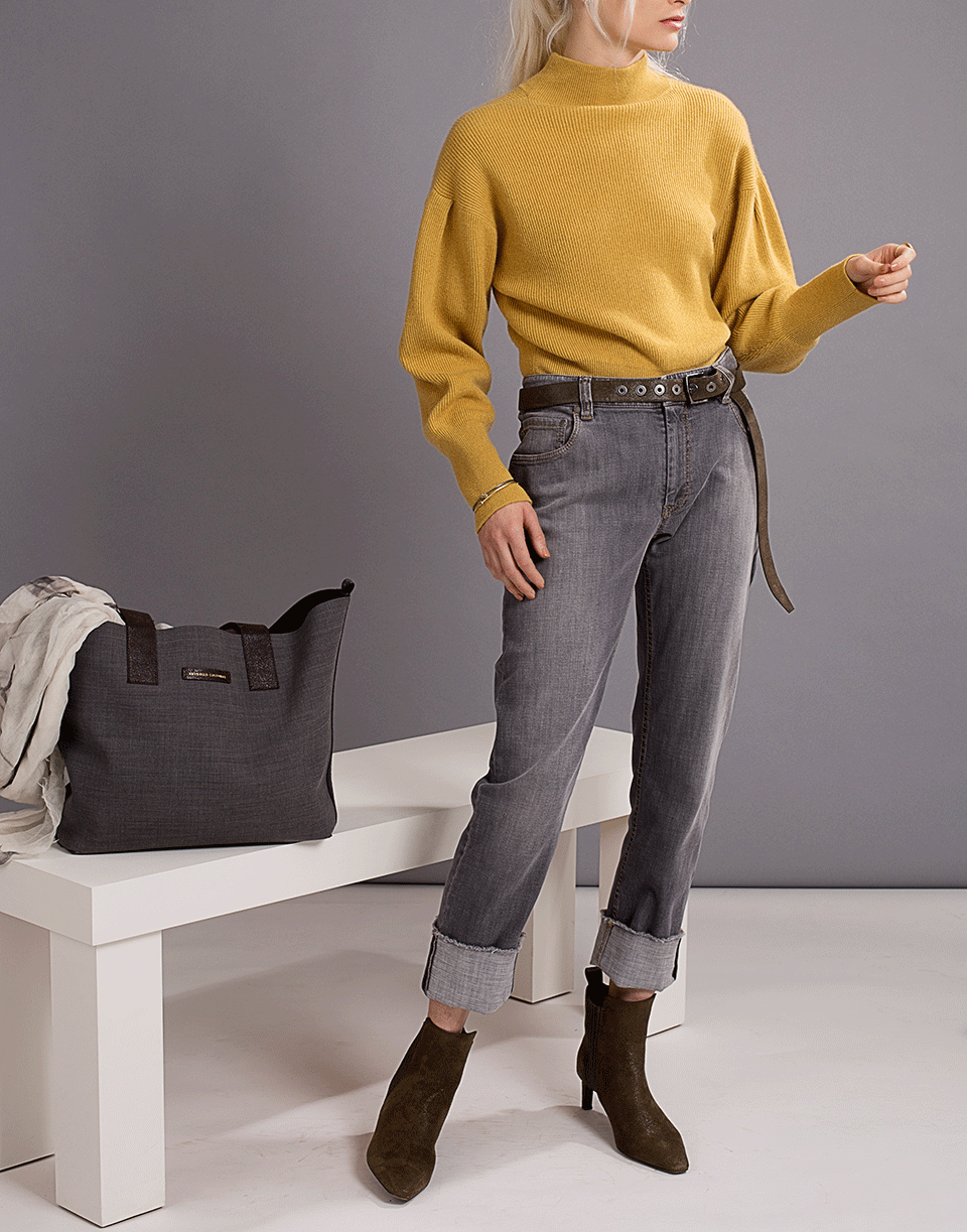 BRUNELLO CUCINELLI-Ribbed Cashmere Mock Neck Pullover-