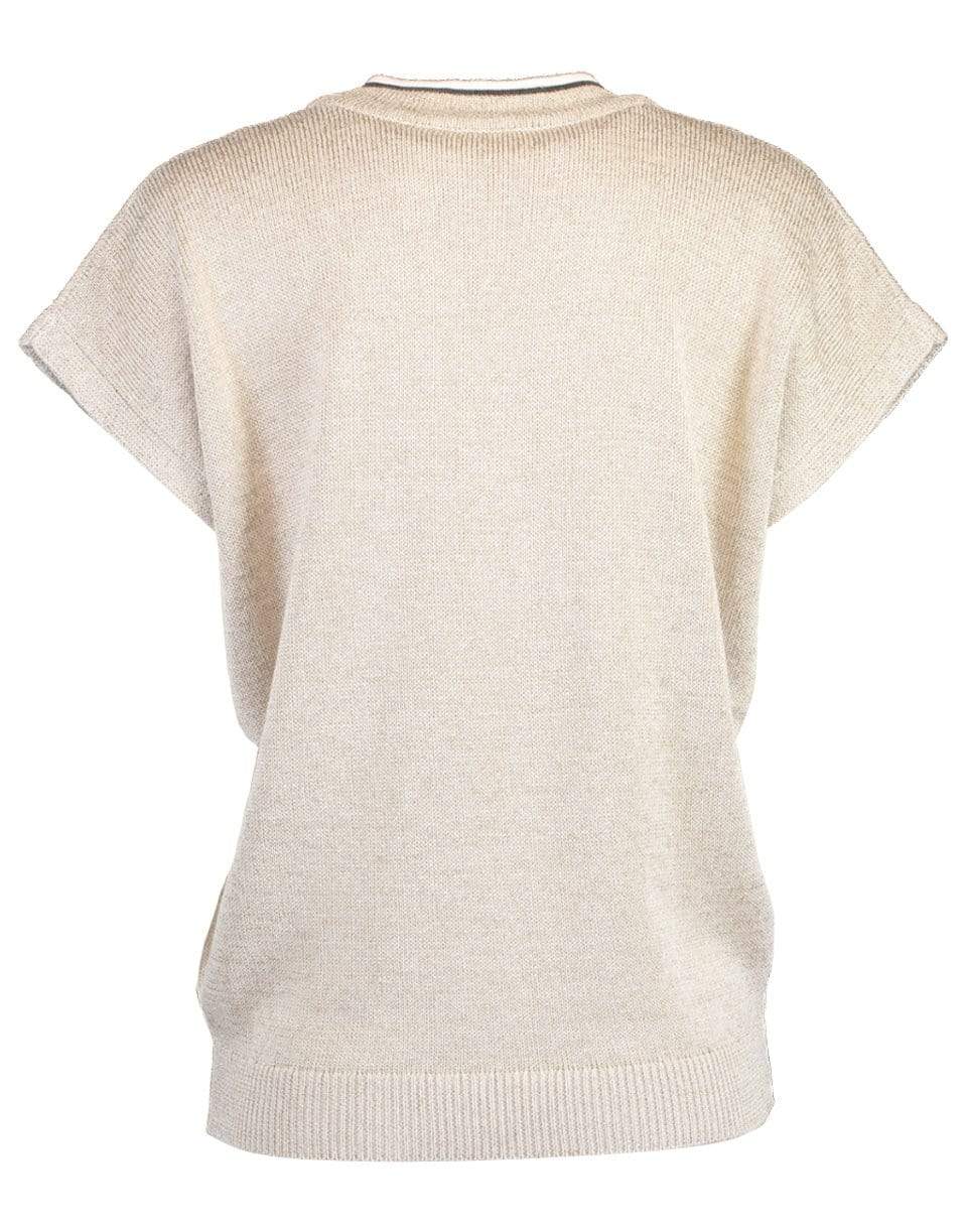 BRUNELLO CUCINELLI-Short Sleeve V-Neck Monili Knit Top-