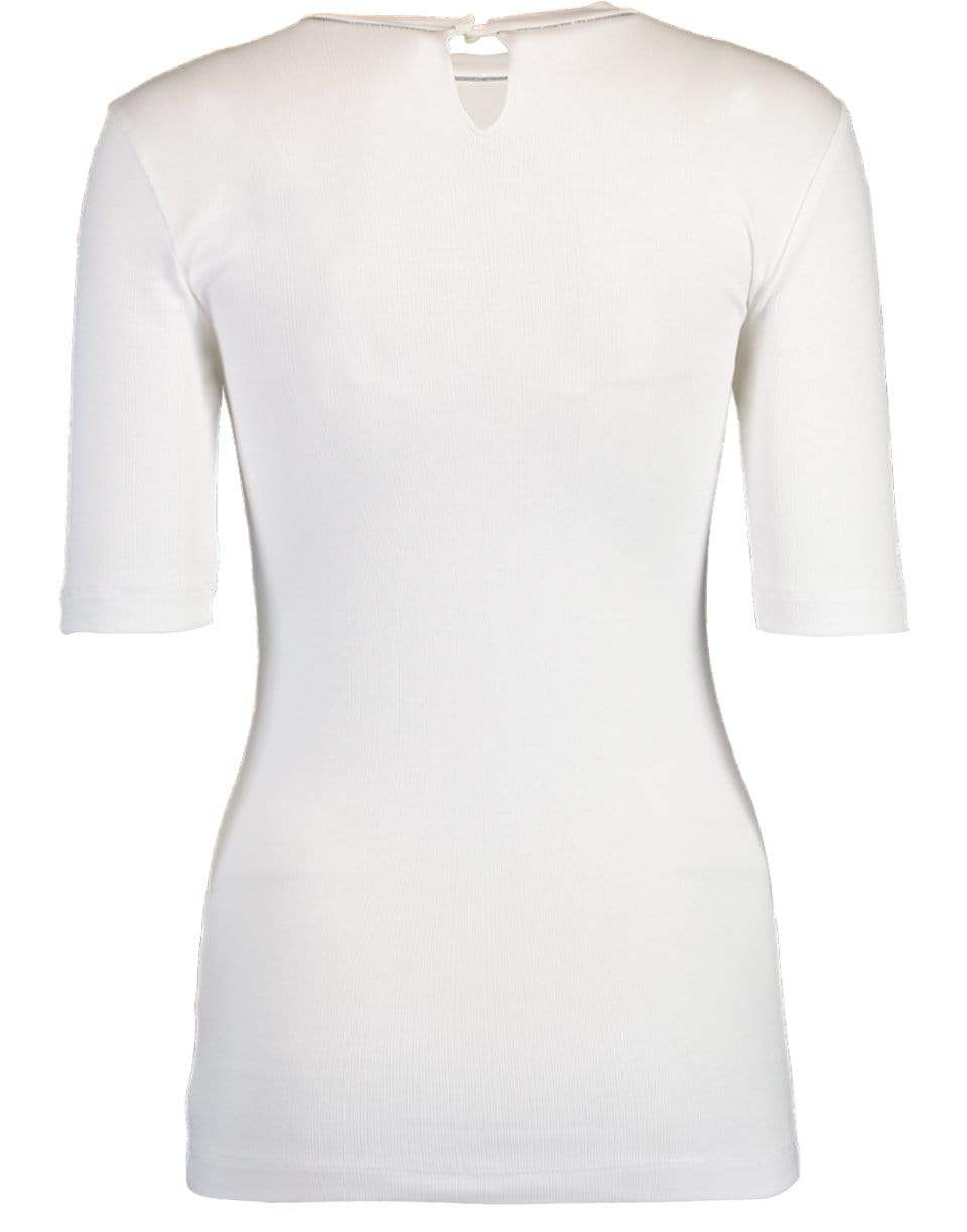 BRUNELLO CUCINELLI-Cotton Ribbed Elbow Sleeve Top-