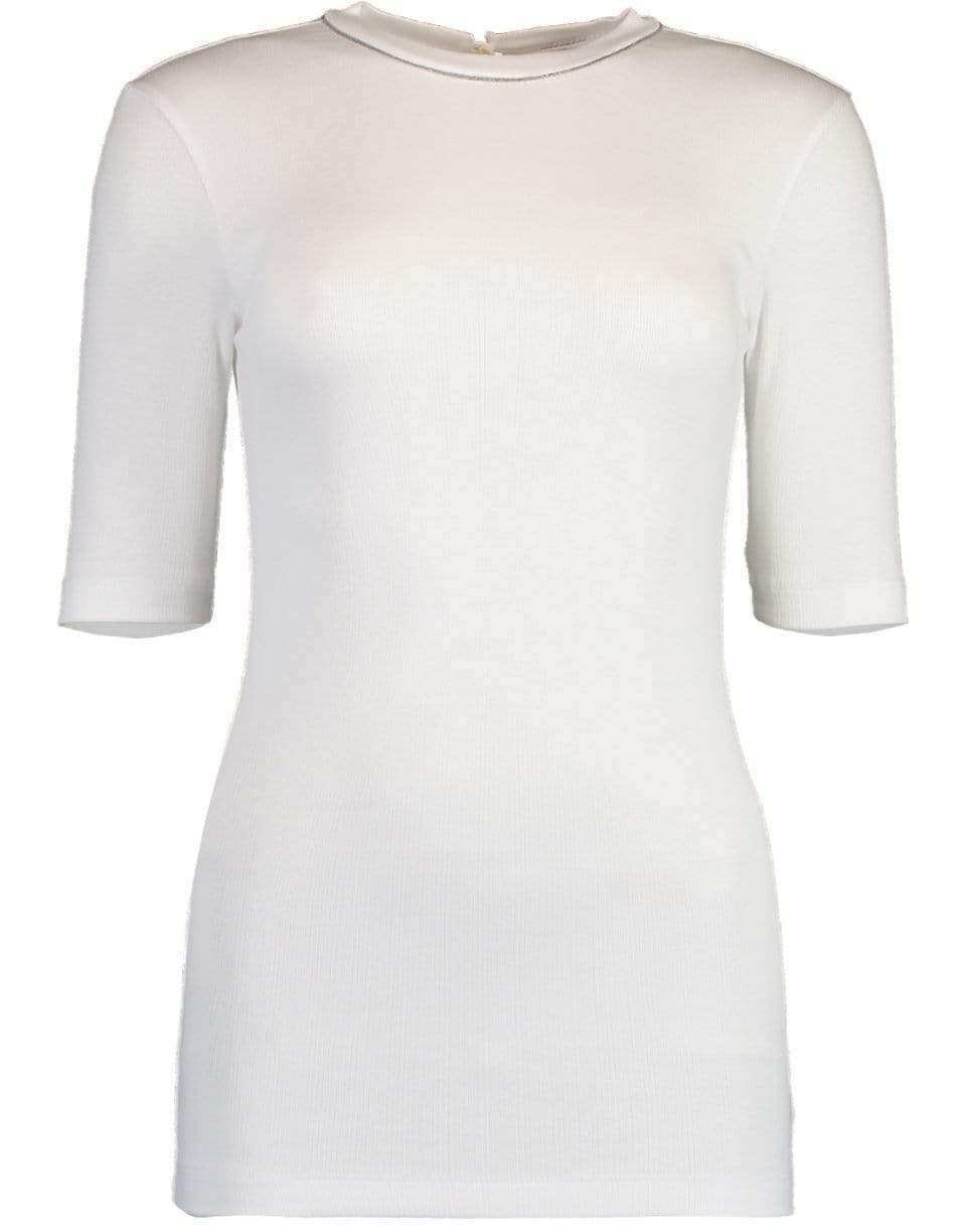 BRUNELLO CUCINELLI-Cotton Ribbed Elbow Sleeve Top-