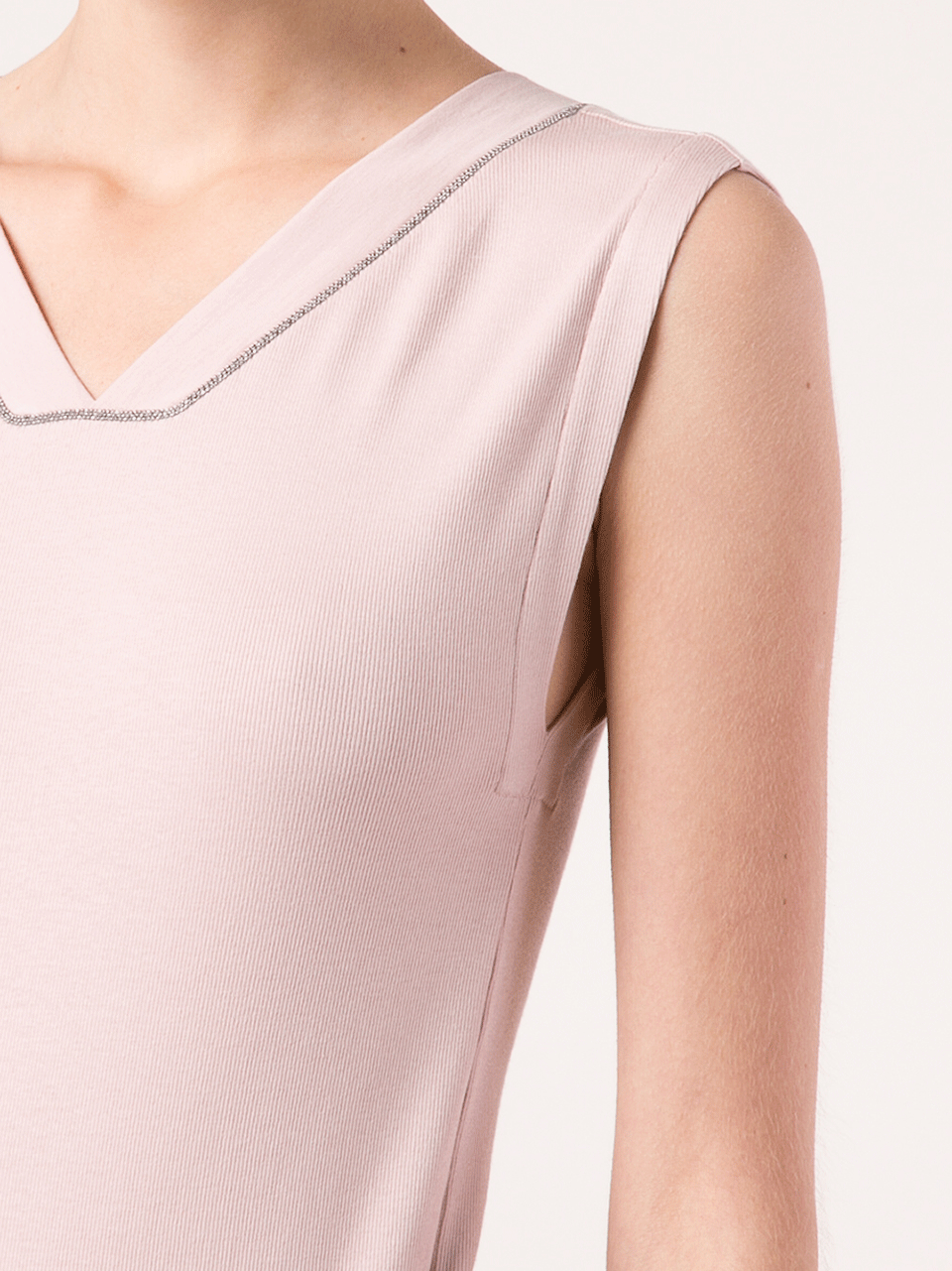BRUNELLO CUCINELLI-Sleeveless Monili Trim V-Neck-