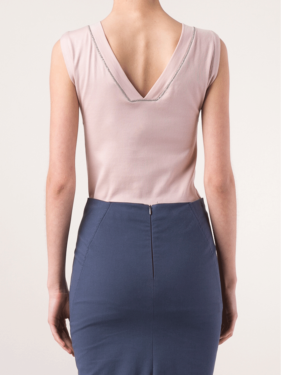 BRUNELLO CUCINELLI-Sleeveless Monili Trim V-Neck-