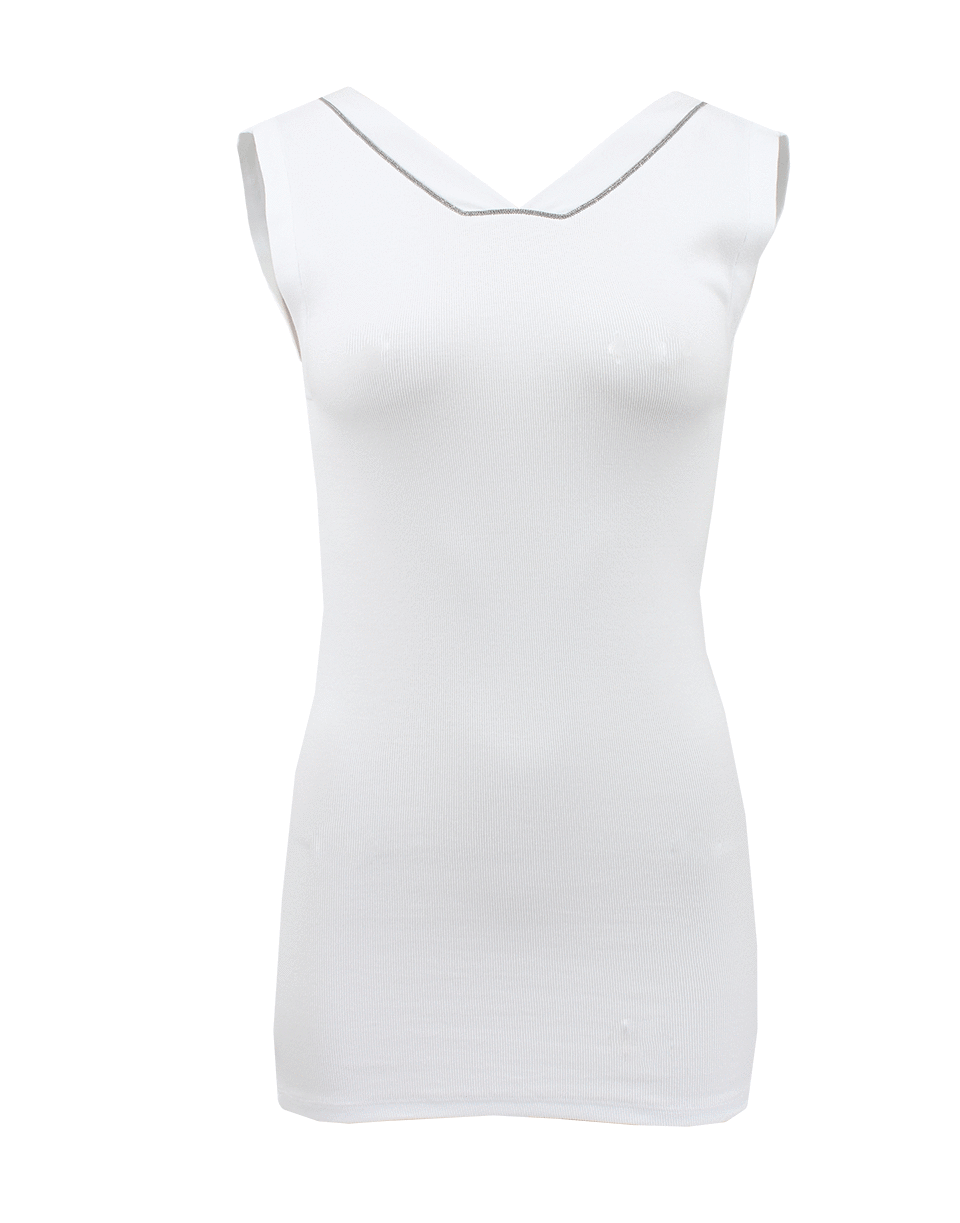 BRUNELLO CUCINELLI-Sleeveless Monili Trim V-Neck-