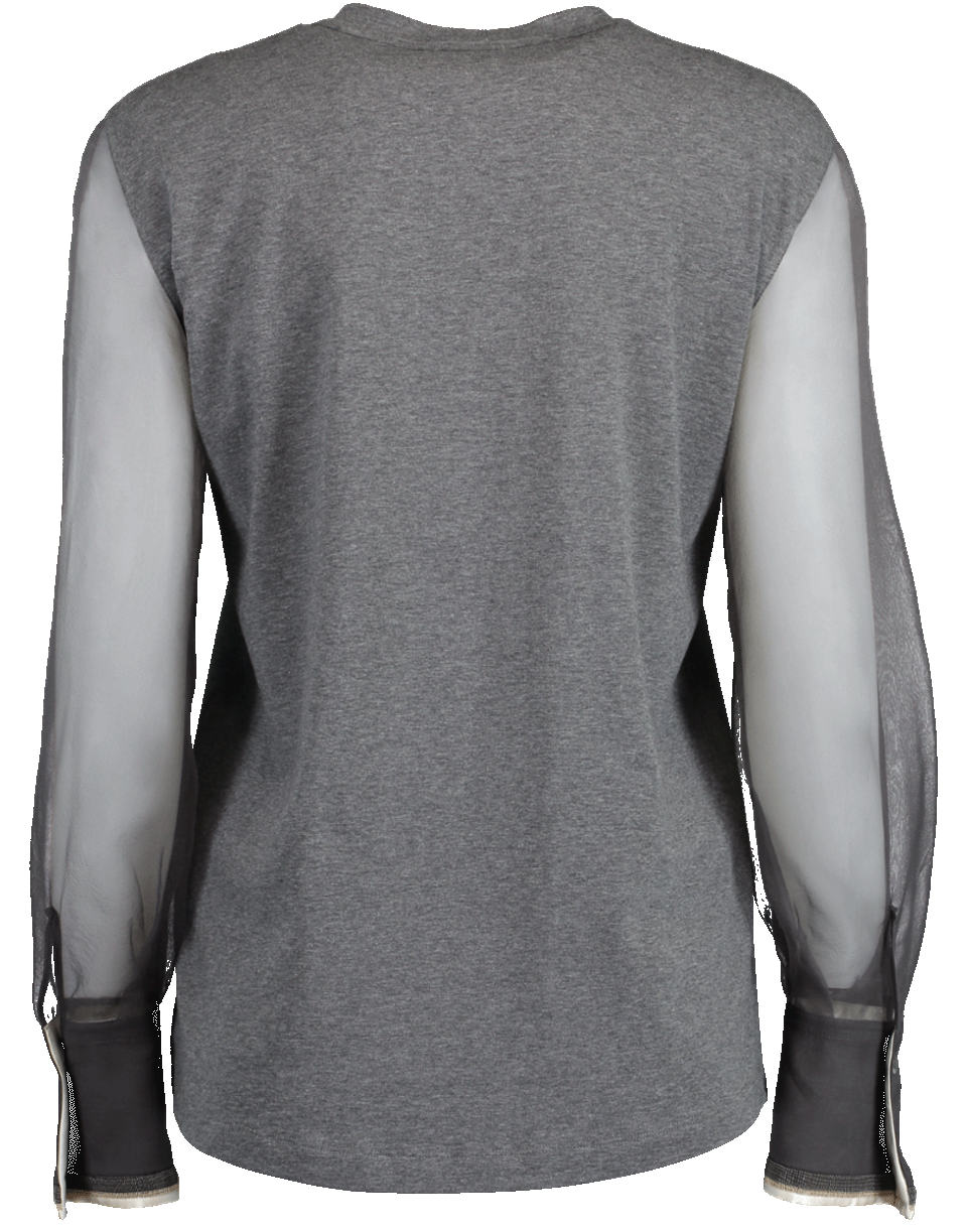 BRUNELLO CUCINELLI-Organza Sleeve Jersey Crewneck-