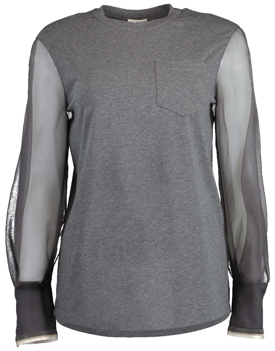 BRUNELLO CUCINELLI-Organza Sleeve Jersey Crewneck-