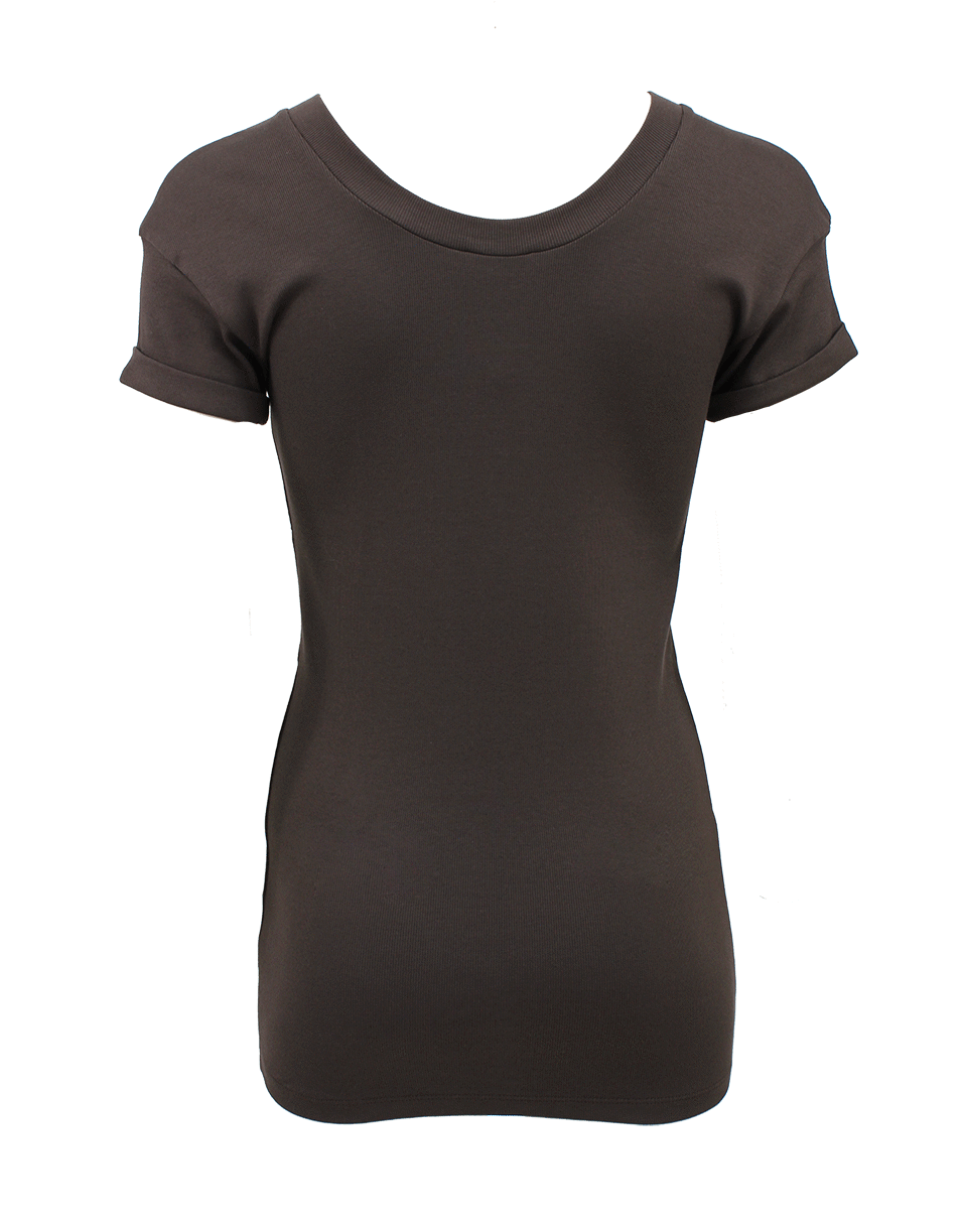 BRUNELLO CUCINELLI-Short Sleeve Ribbed Monili Collar Tee-