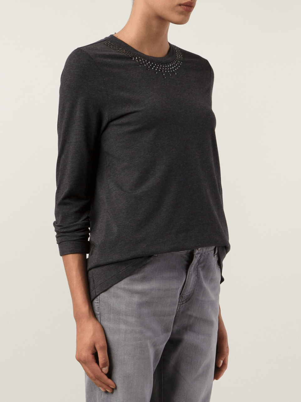 BRUNELLO CUCINELLI-Cotton Jersey With Swarovski Neck-