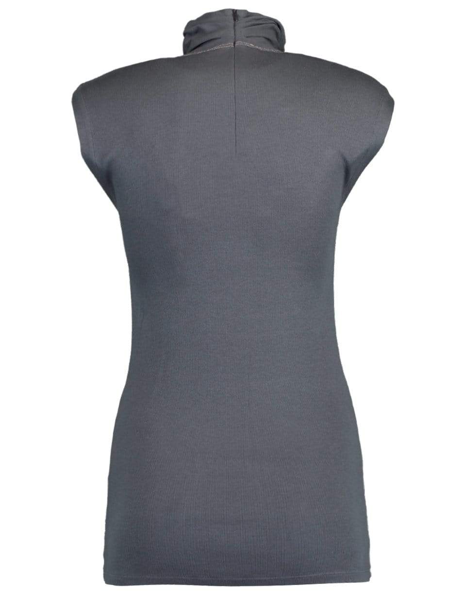 BRUNELLO CUCINELLI-Sleeveless Ribbed Mock Neck Tank with Monili-GRAY