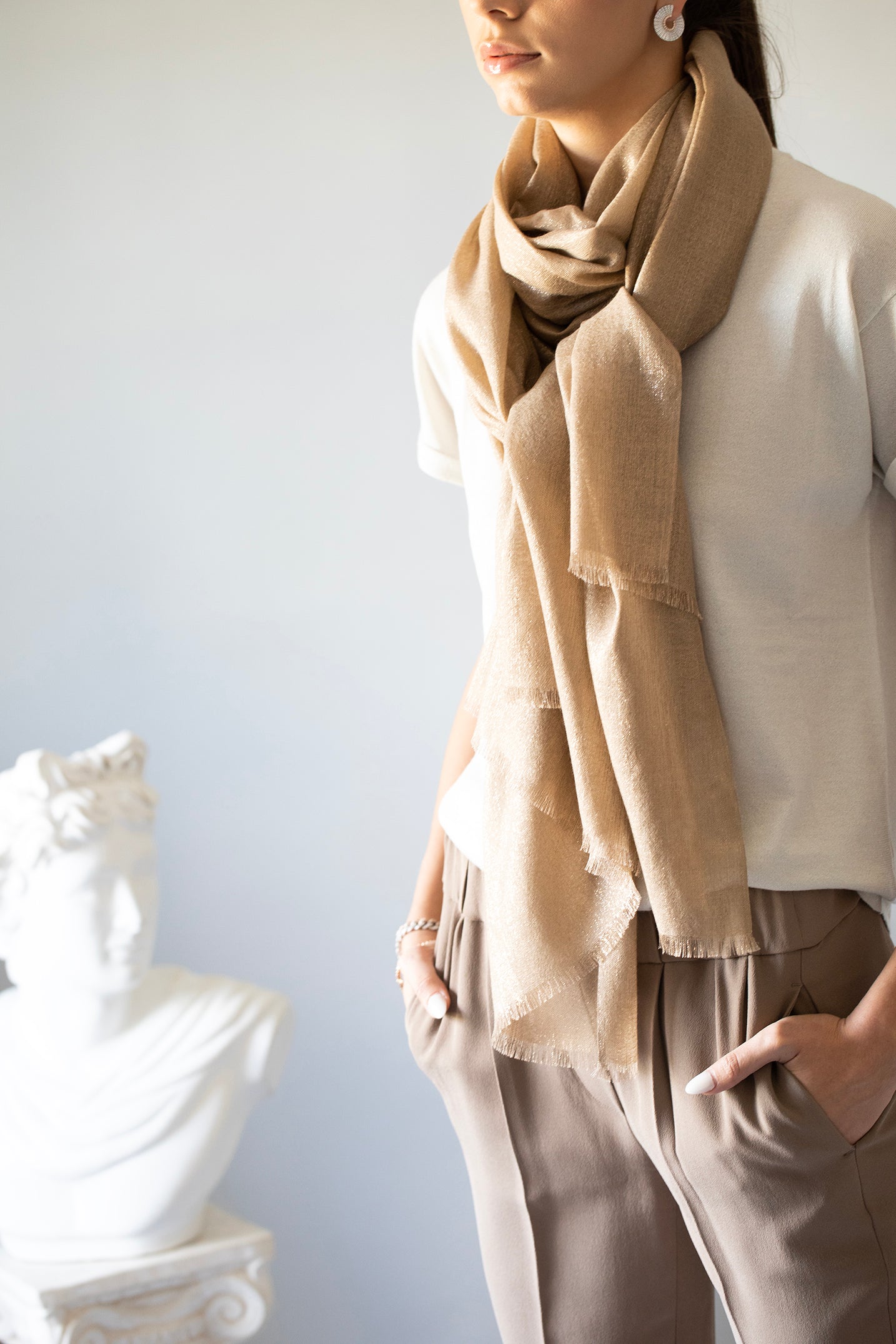 BRUNELLO CUCINELLI-Lurex T-Shirt - Pearl-