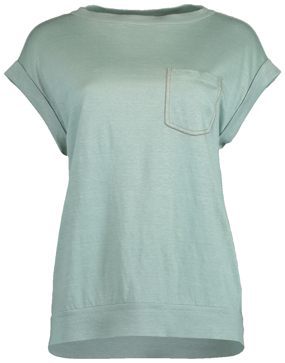BRUNELLO CUCINELLI-Linen Monilli Trim Pocket Tee-