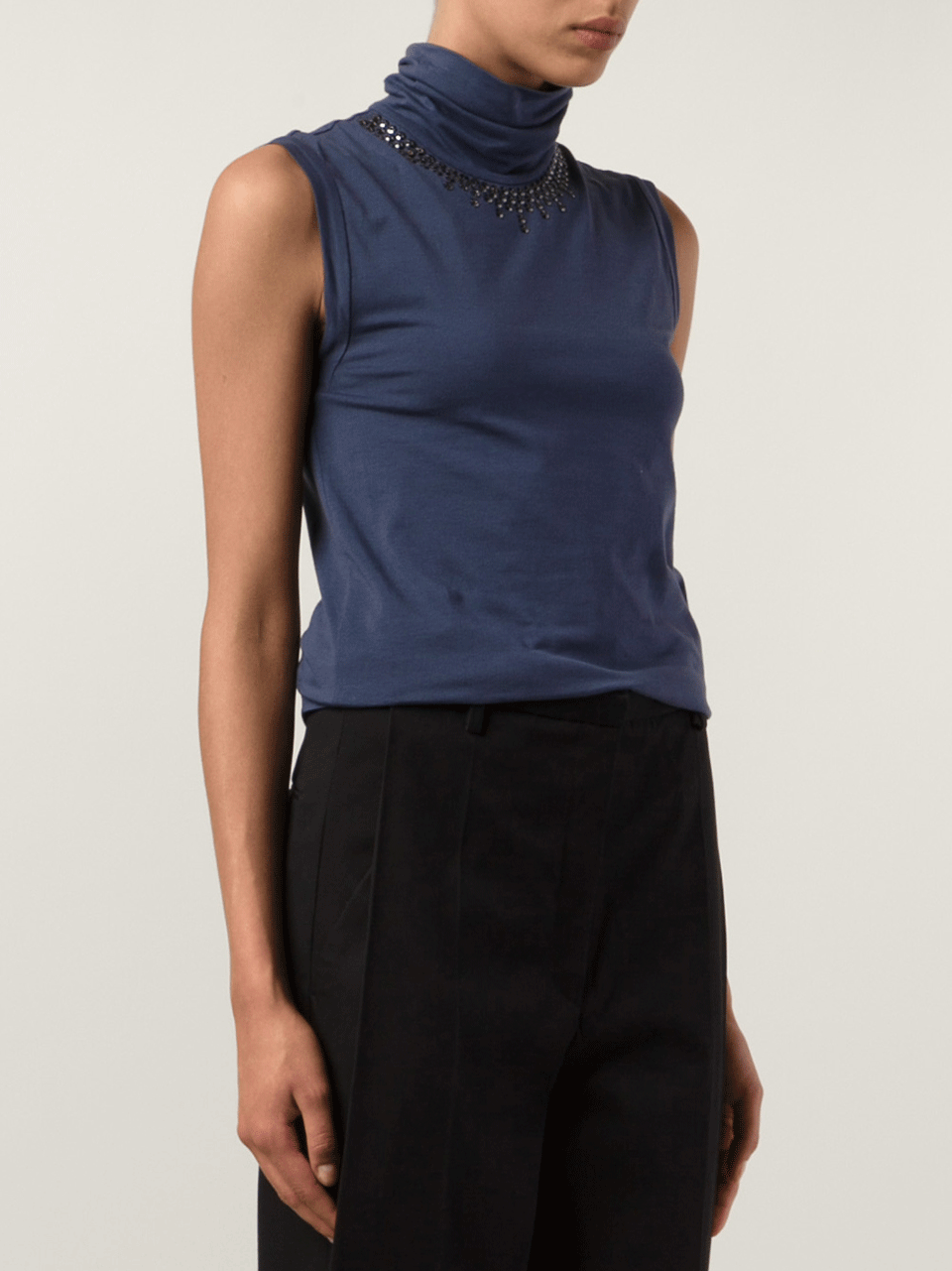 BRUNELLO CUCINELLI-Cotton Jersey Swarovski Turtleneck Tank-