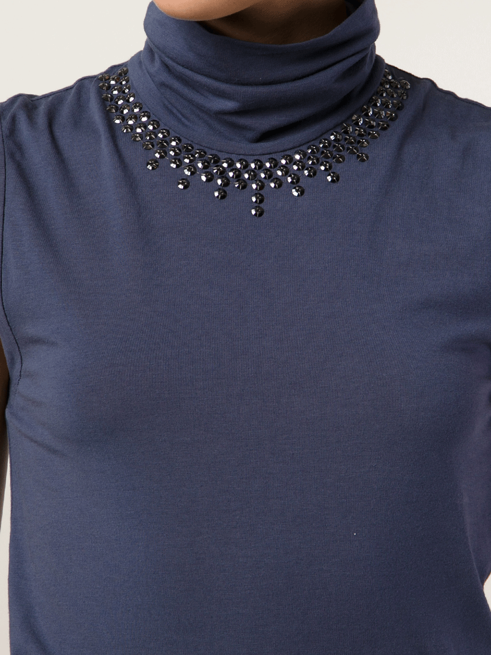 BRUNELLO CUCINELLI-Cotton Jersey Swarovski Turtleneck Tank-