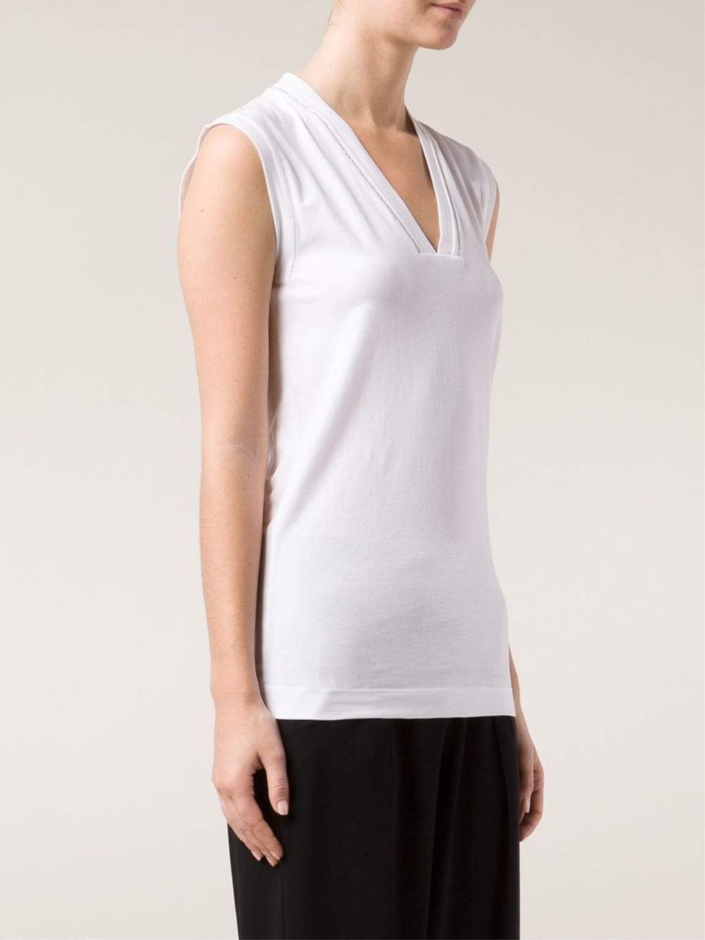 BRUNELLO CUCINELLI-V-Neck Tank With Monili Trim-