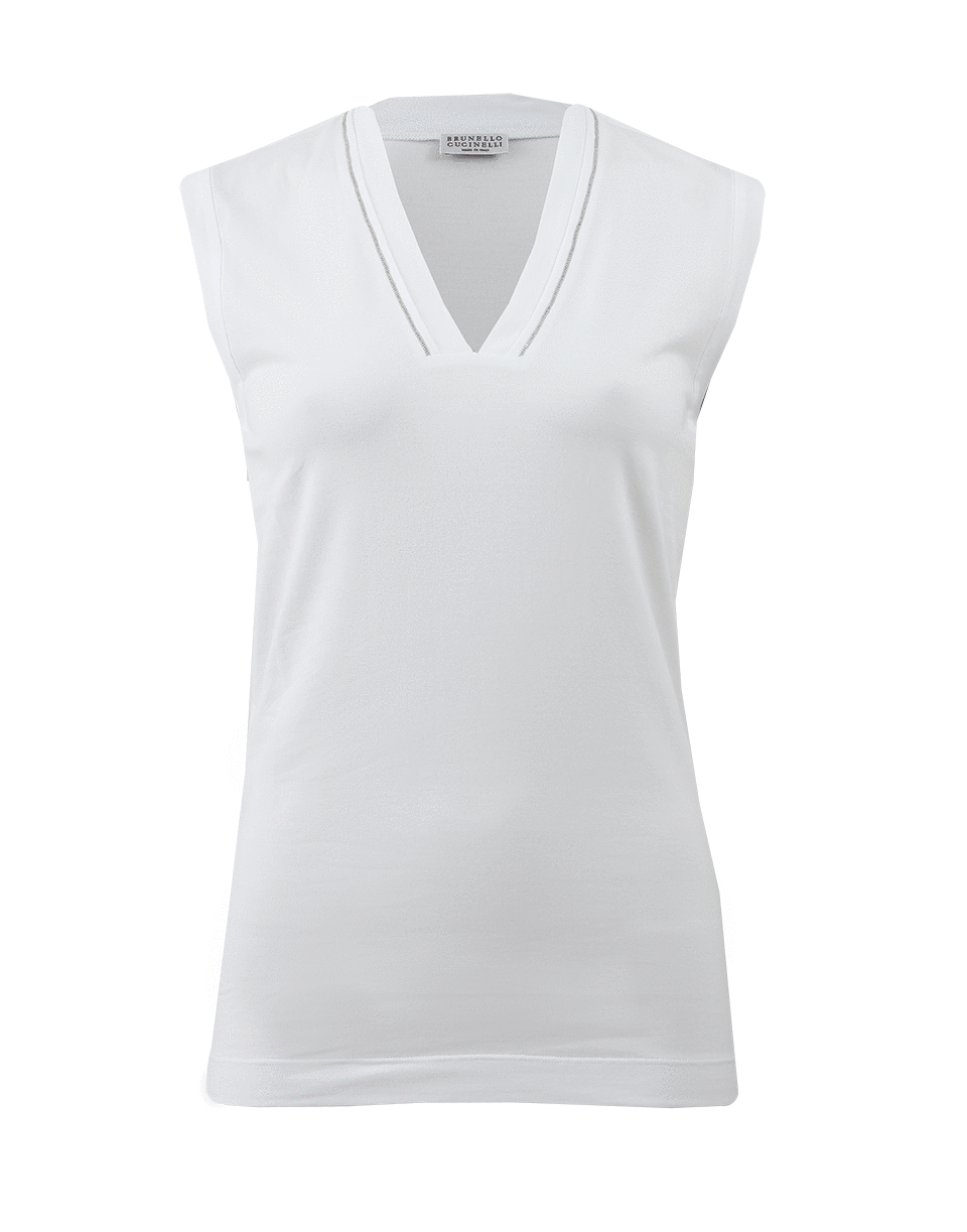 BRUNELLO CUCINELLI-V-Neck Tank With Monili Trim-