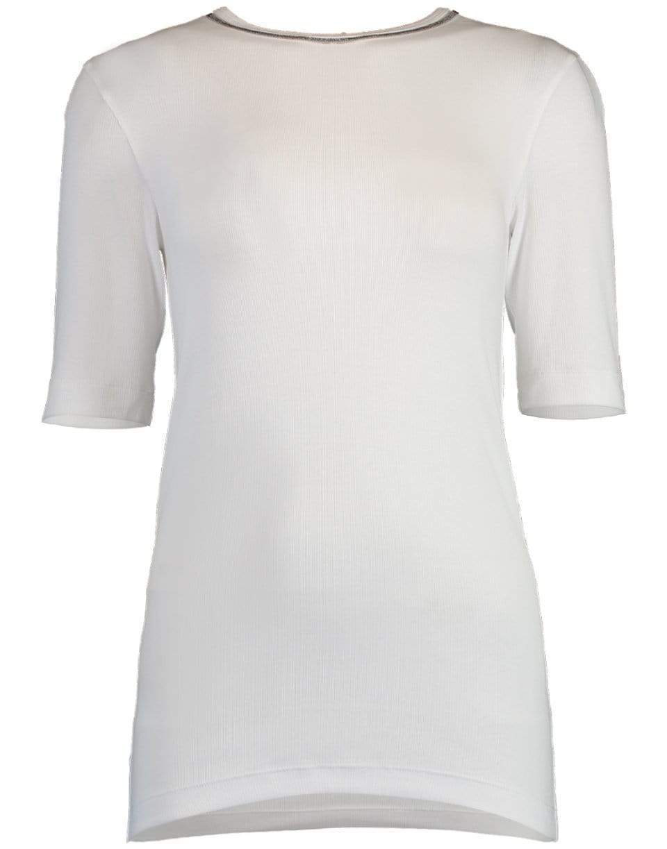 BRUNELLO CUCINELLI-Cotton Elbow Sleeve Top-