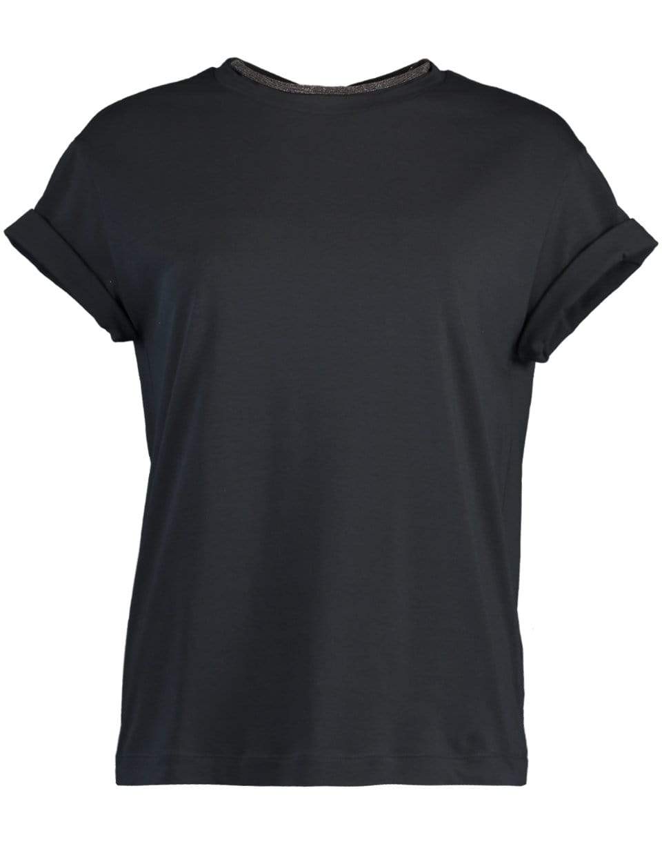 BRUNELLO CUCINELLI-Midnight Flat Cotton Short Sleeve T-Shirt-